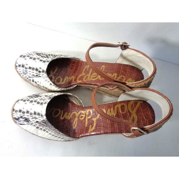 SAM EDELMAN Harmony US 10M Espadrille Wedge Ankle Strap Ivory Snake Print Shoes - Picture 4 of 8